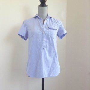 J. Crew Women's Size XS Button Up Down Blue Shirt Short Sleeve Polkadot Chambray